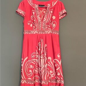 Coral BCBG stretch mini dress with cap sleeves
